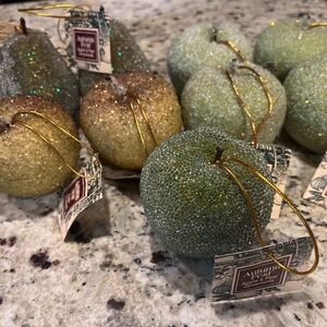 Sugared Beaded Green Apple Gold Apple Pear lot of Nine Ornaments sold by Kmart